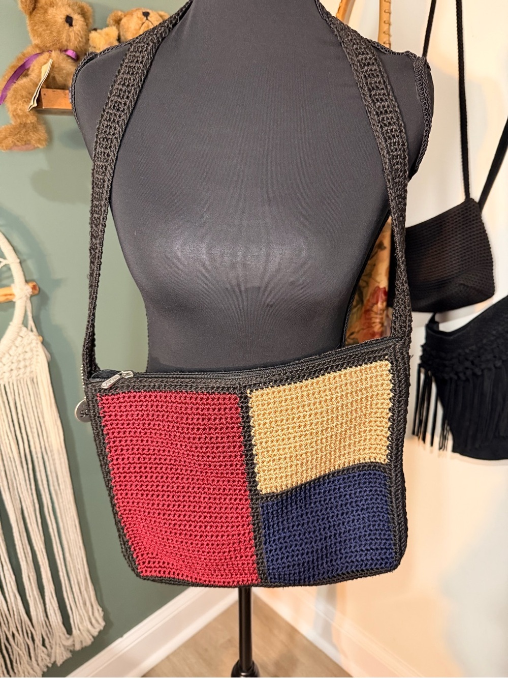The Sak Colorblock Crochet Crossbody Bag Y2K Retro 90s Boho Shoulder Purse